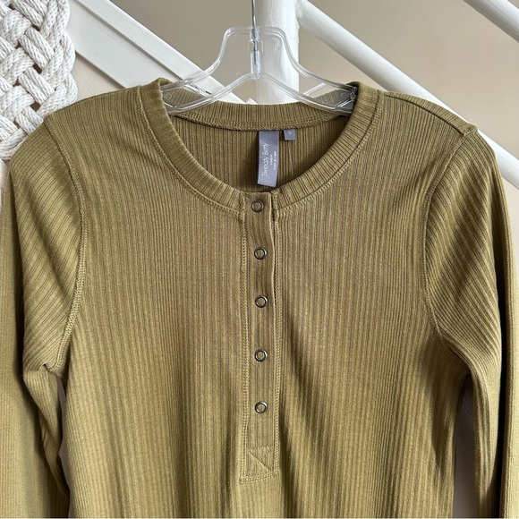 NWT Sweaty Betty Olive Green Ribbed Henley Long Sleeve Cotton Midi Dress Sz S - Picture 8 of 16